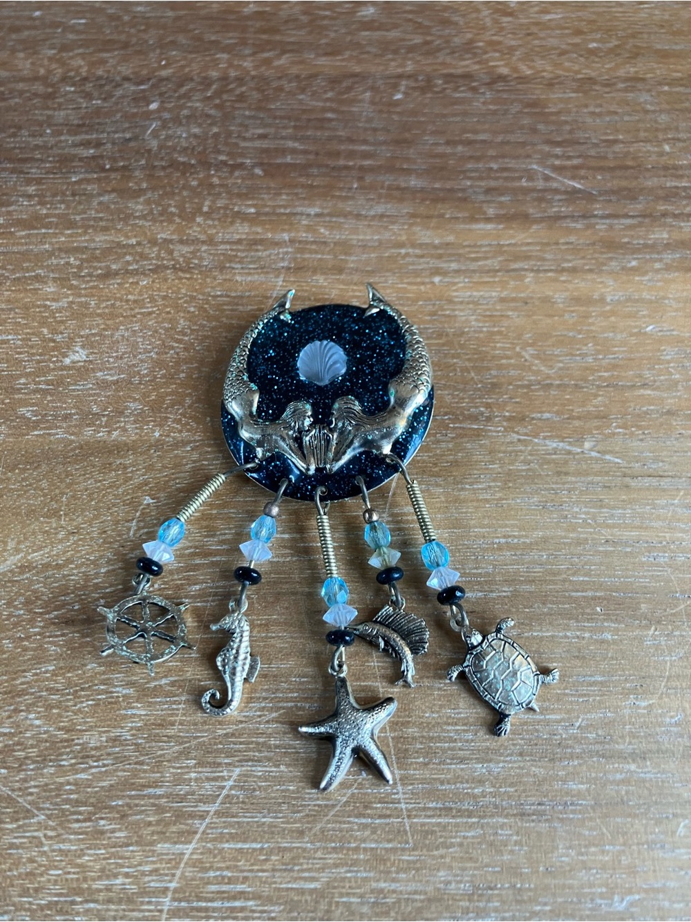 Vintage Moulin Rouge Brooch Mermaid Ocean Dangles Pin Jewelry